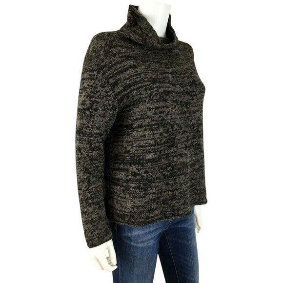 Eileen Fisher Sweater Size M Yak Merino Wool Brown Marl Funnel Neck Boxy Cropped - Picture 9 of 14